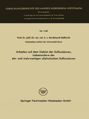 cover image of Arbeiten auf dem Gebiet der Sulfonsäuren, insbesondere der ein- und mehrwertigen aliphatischen Sulfonsäuren